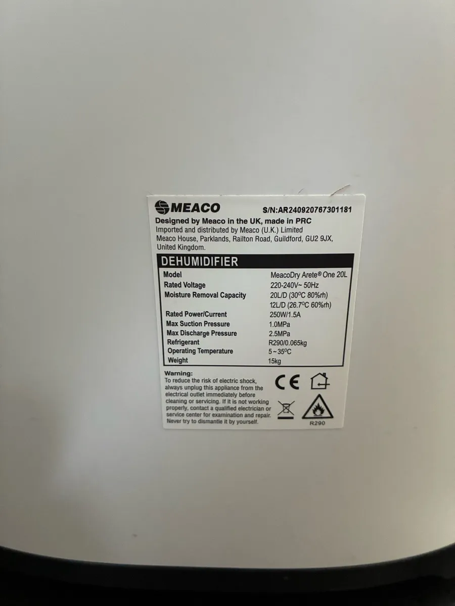 Meaco Arête One 25L Dehumidifier- Low Energy - Image 4