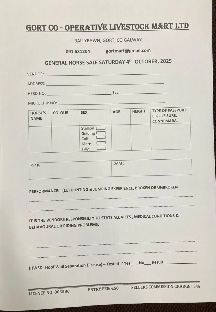 Gort Mart: Pre entry General Horse Sale: 4th Oct - Image 1