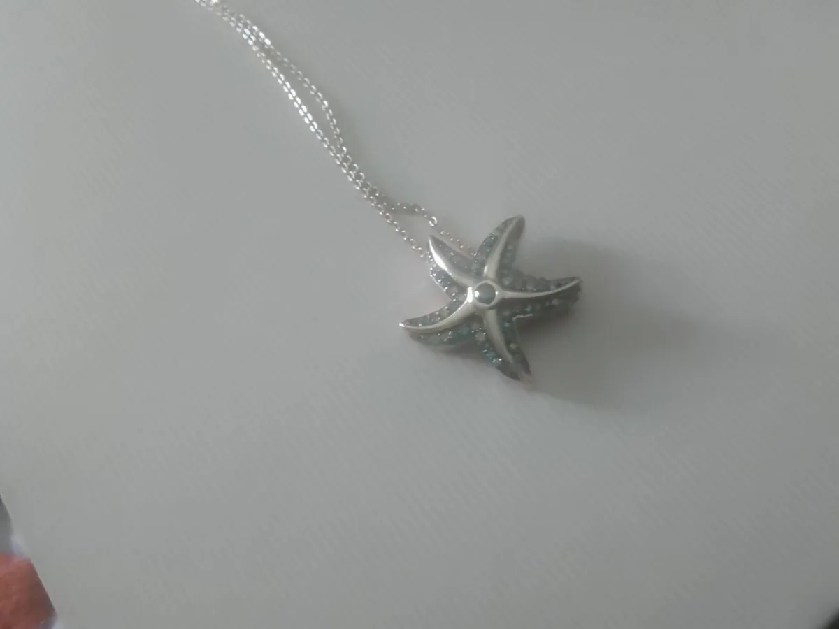 STG SILVER ROSE GOLD DIAMOND STAR FISH PENDANT 20" - Image 3