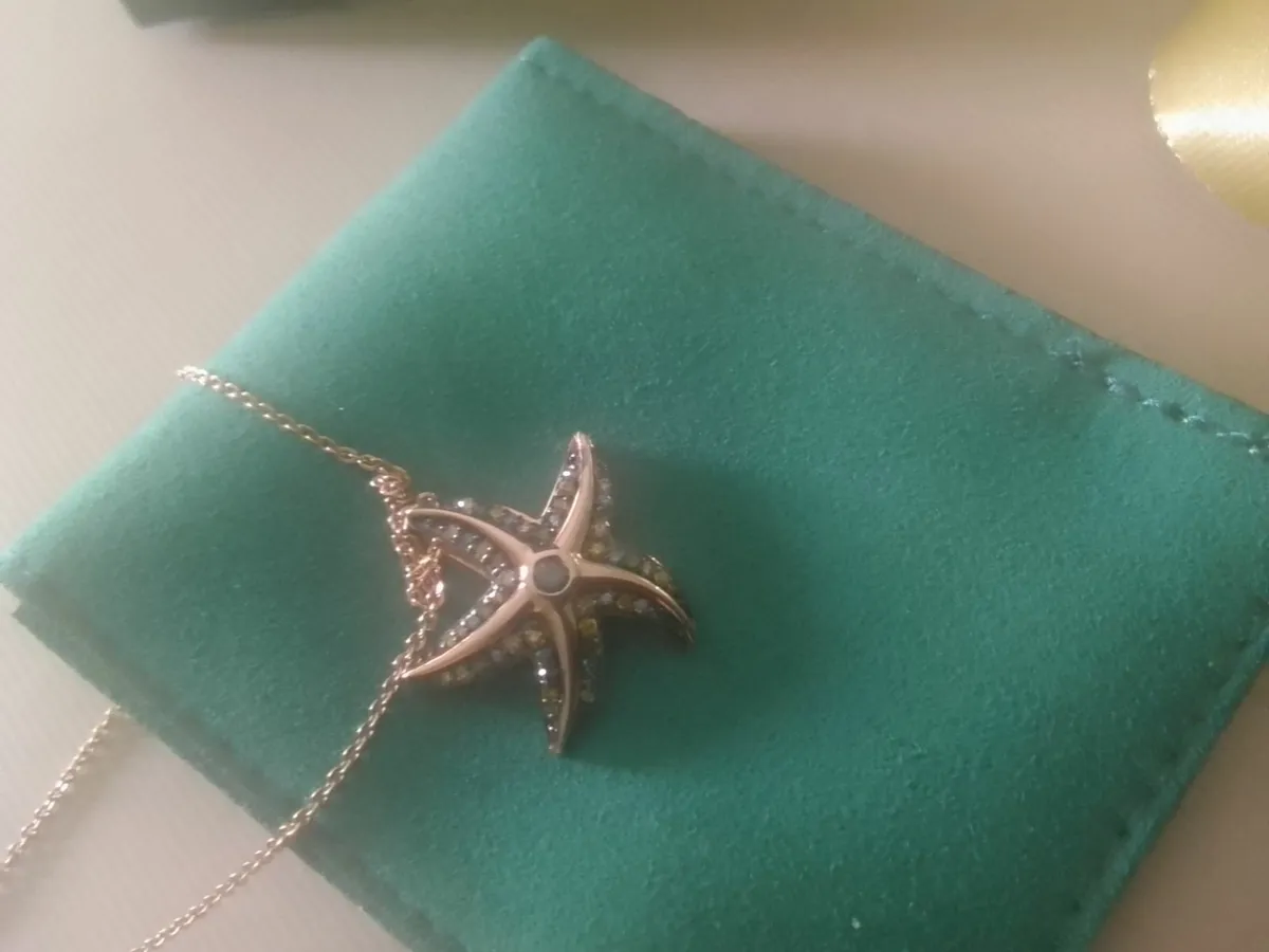STG SILVER ROSE GOLD DIAMOND STAR FISH PENDANT 20" - Image 1