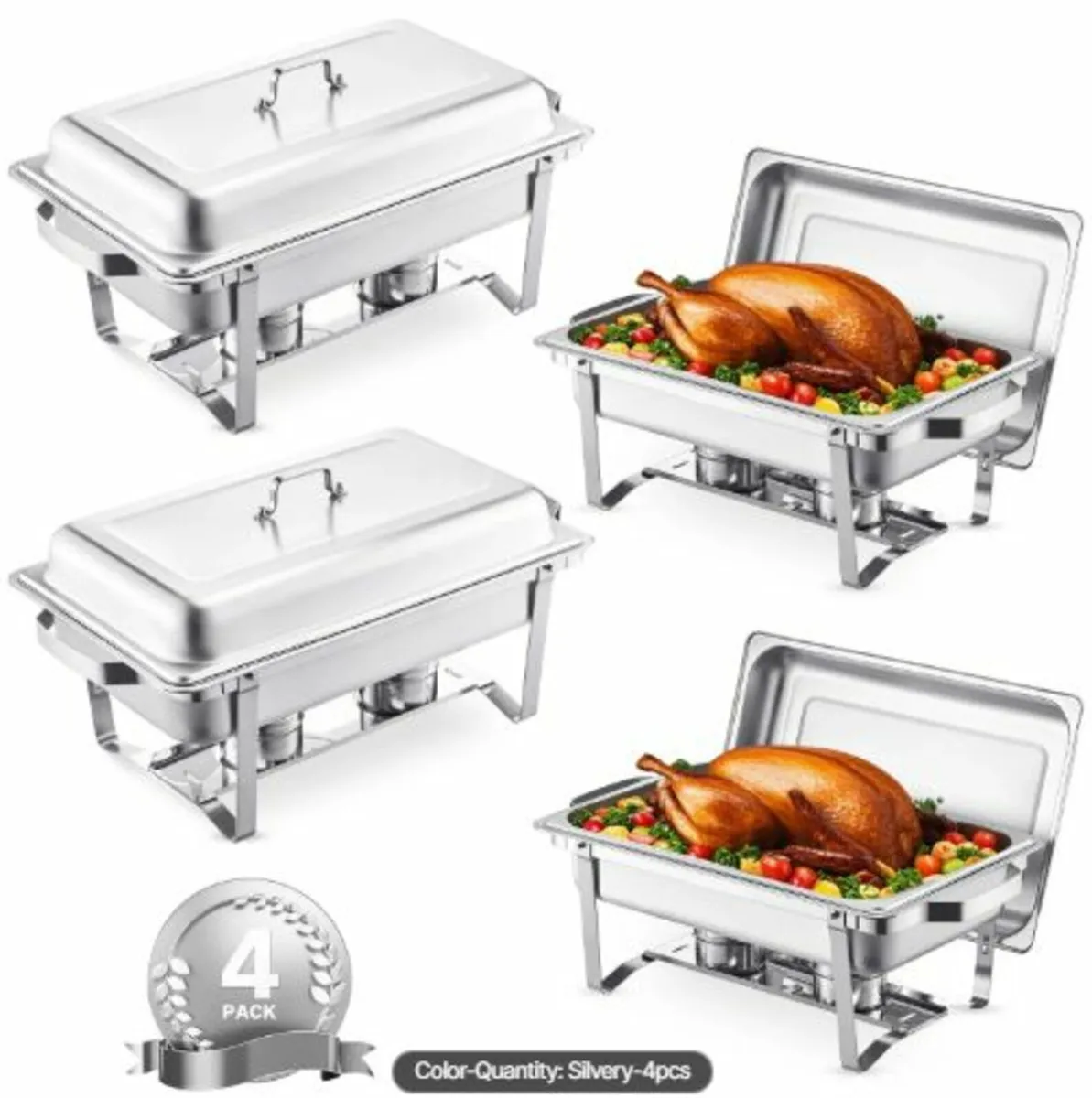 Chafing Dish Buffet Set, 8 Qt 4 Pack, Stainless - Image 1