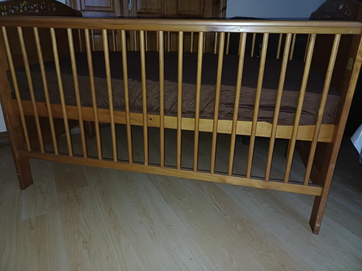 Wooden Baby Cot + Mattress & Sheet - Image 3