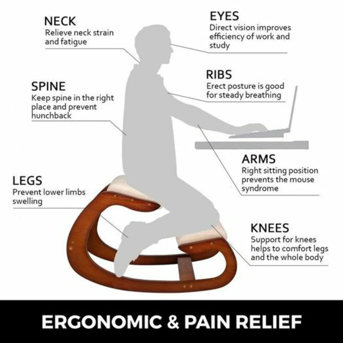 Ergonomic Kneeling Chair 220LB Load Capacity Kneel - Image 4