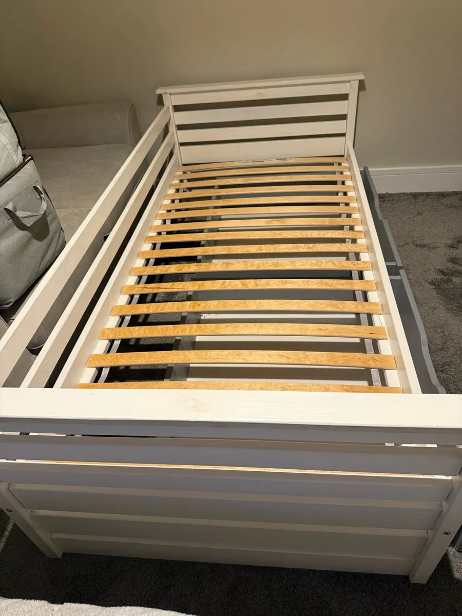 Single Wooden Bed with 2 Drawers - White/Grey - Image 2