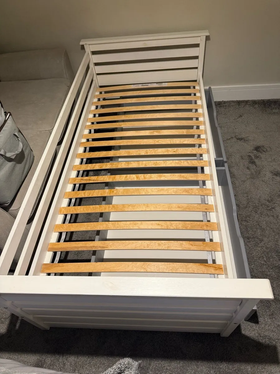 Single Wooden Bed with 2 Drawers - White/Grey - Image 3