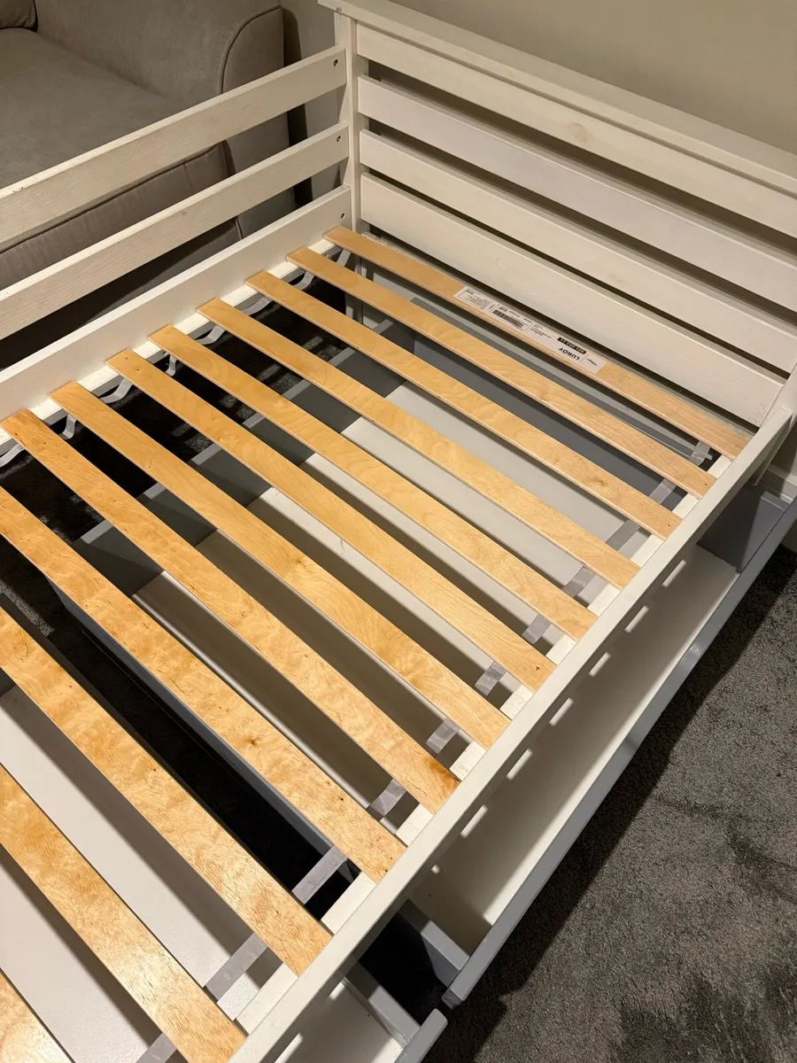 Single Wooden Bed with 2 Drawers - White/Grey - Image 4