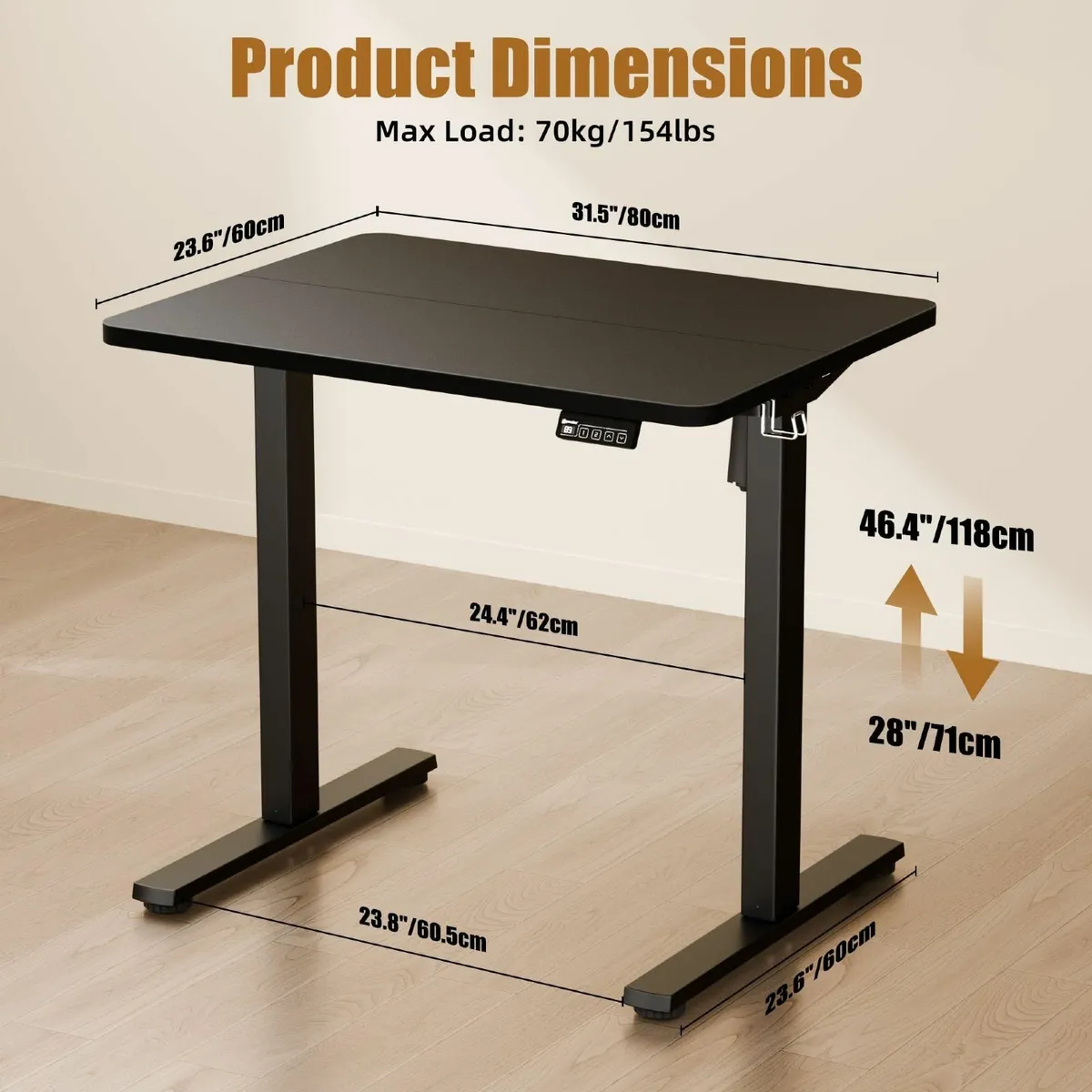 Electric Height Adjustable Standing Desk 80x60cm ( - Image 3