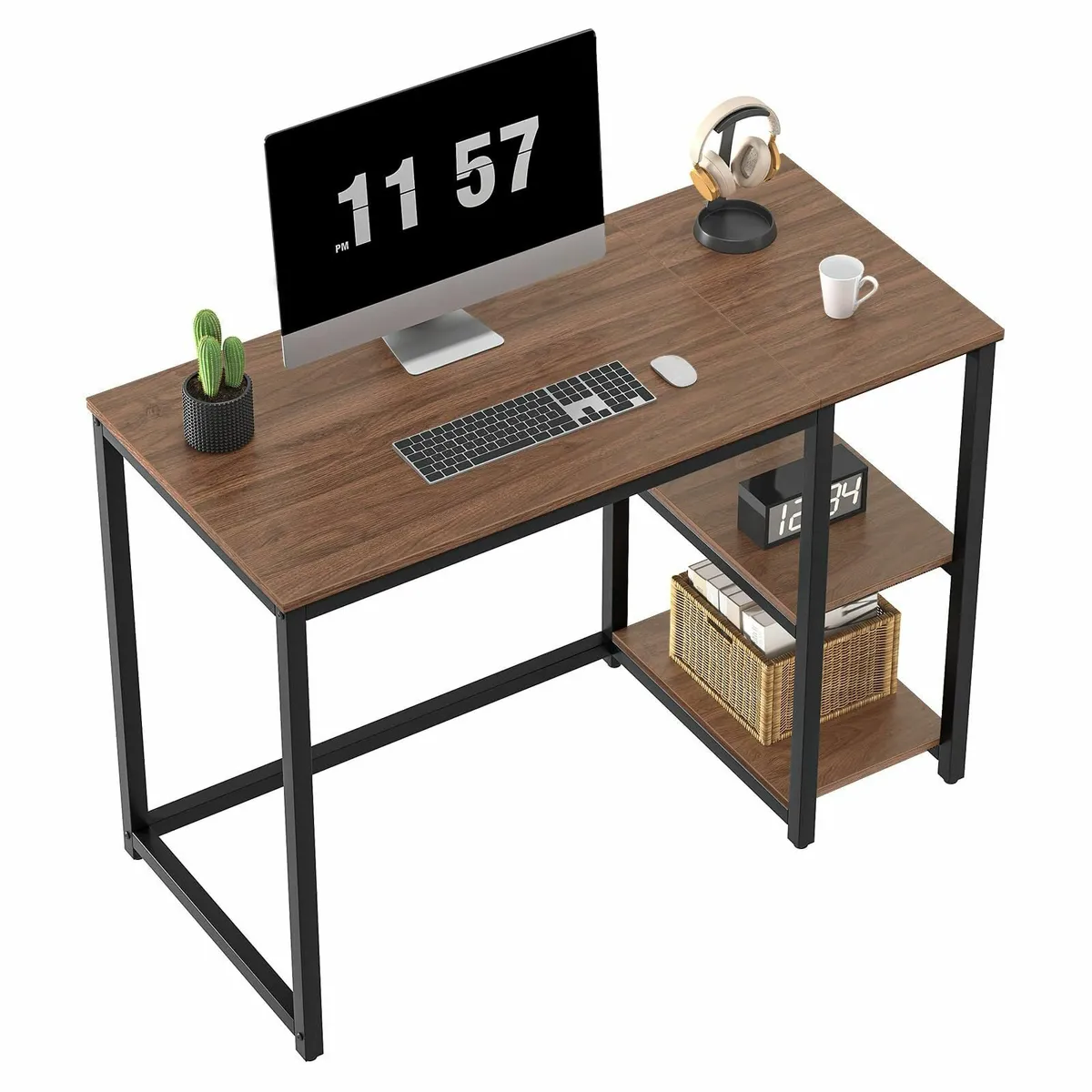 Small Computer Desk 100cm 2-Tier Shelves Sturdy Ho - Image 1