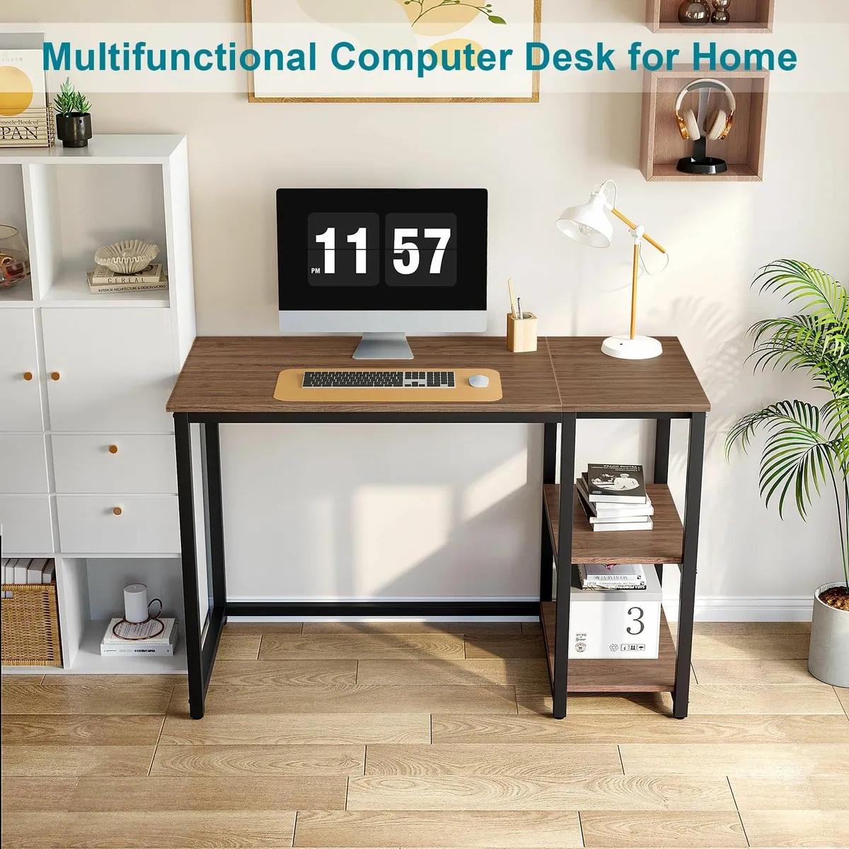 Small Computer Desk 100cm 2-Tier Shelves Sturdy Ho - Image 2