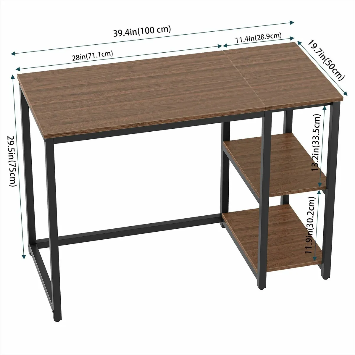 Small Computer Desk 100cm 2-Tier Shelves Sturdy Ho - Image 3
