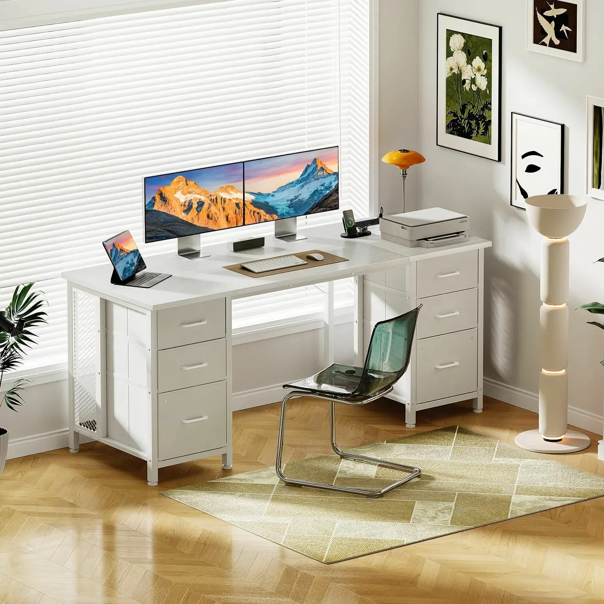 Computer Desk 6 Drawers 160x52 cm Office Sockets & - Image 2