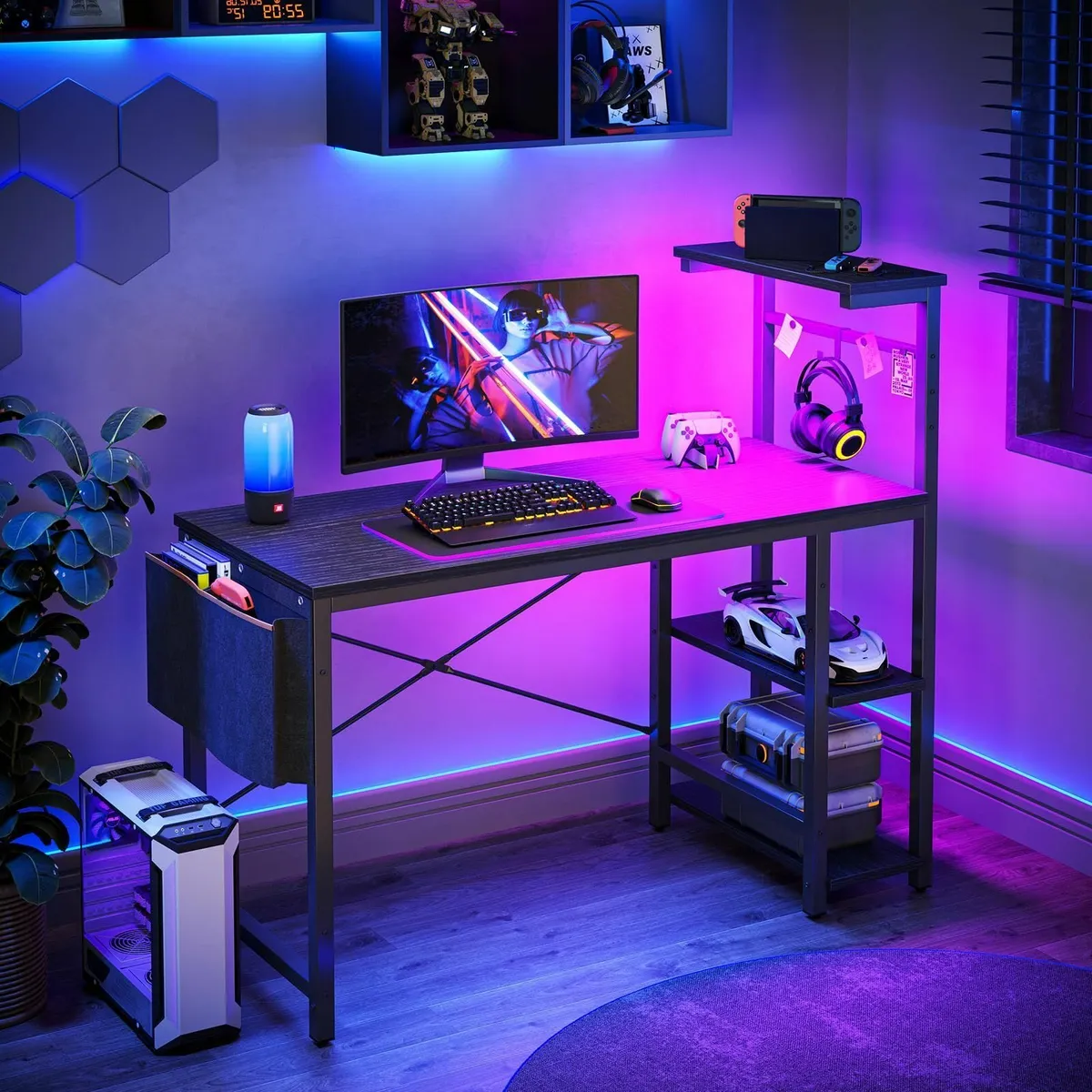 Computer Desk Shelves Small Corner LED Lighting 11 - Image 4