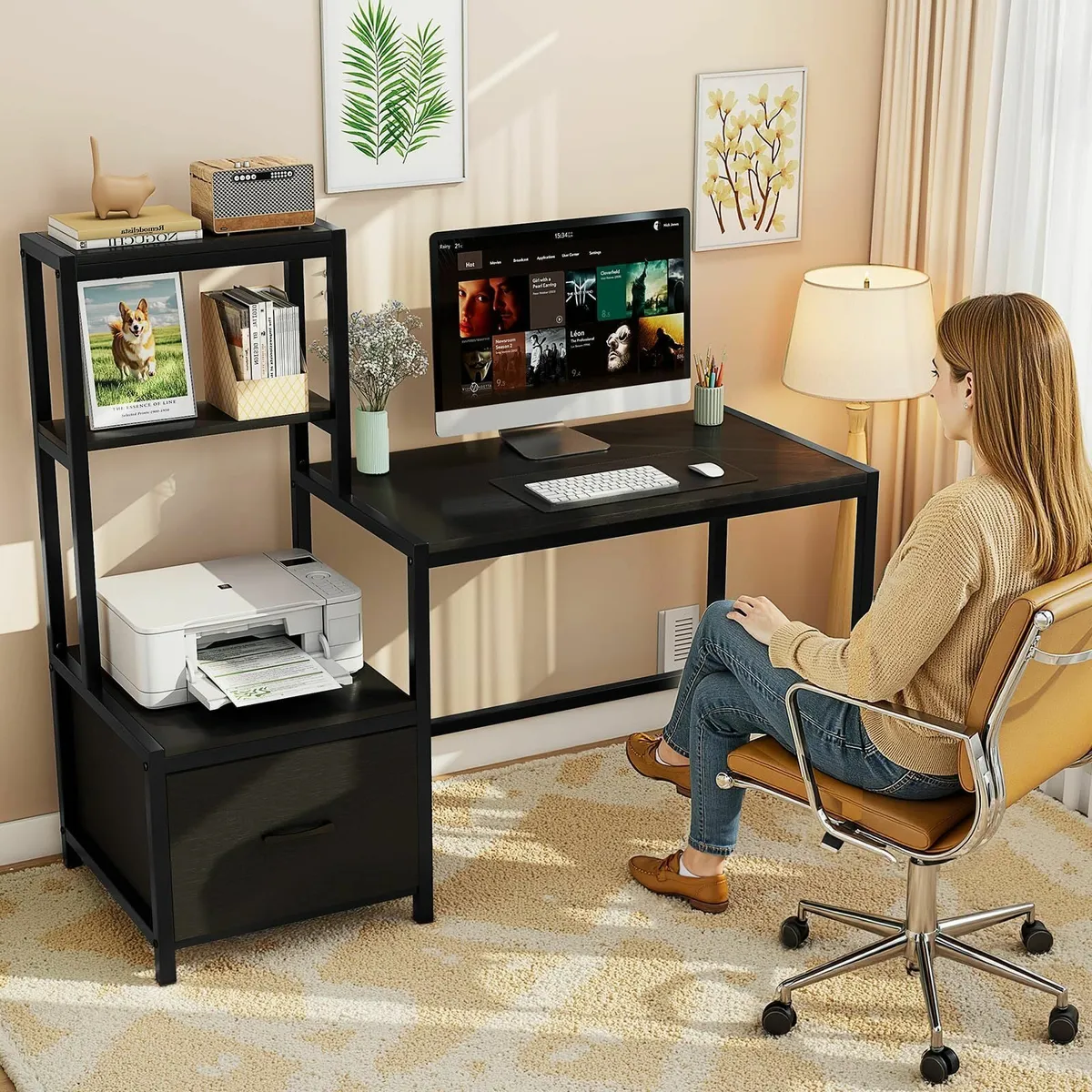 Computer Desk Fabric Drawer150cm Office Reversible - Image 1