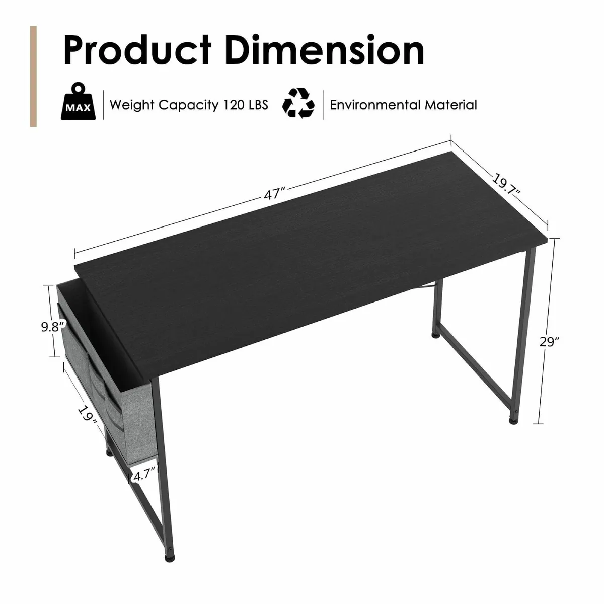 Computer Desk 120 x 48 cm Home Office Simple Moder - Image 3