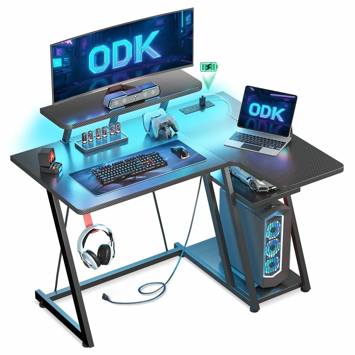 Gaming Desk LED Lights & Power Outlets 100CM Compu - Image 1