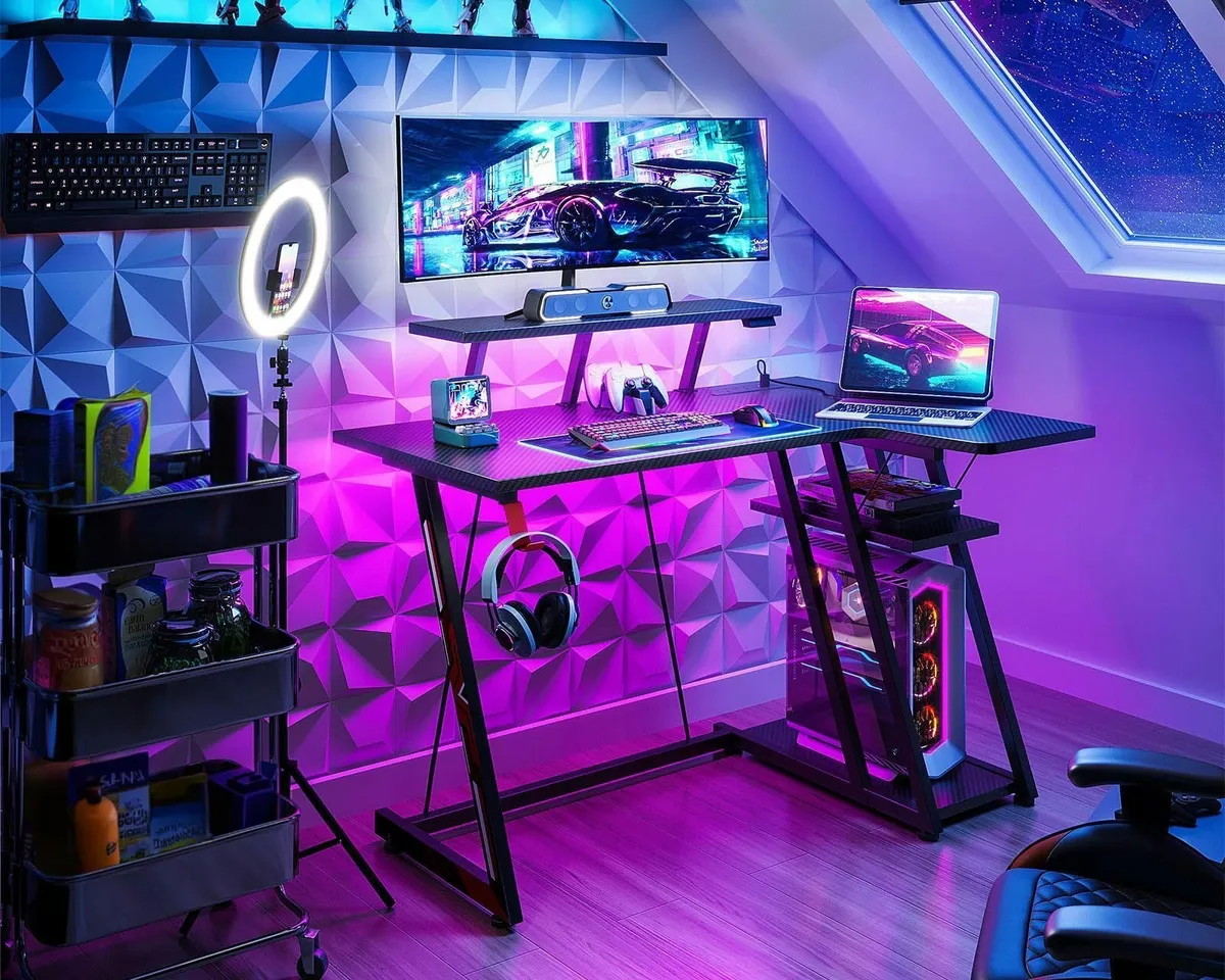 Gaming Desk LED Lights & Power Outlets 100CM Compu - Image 2