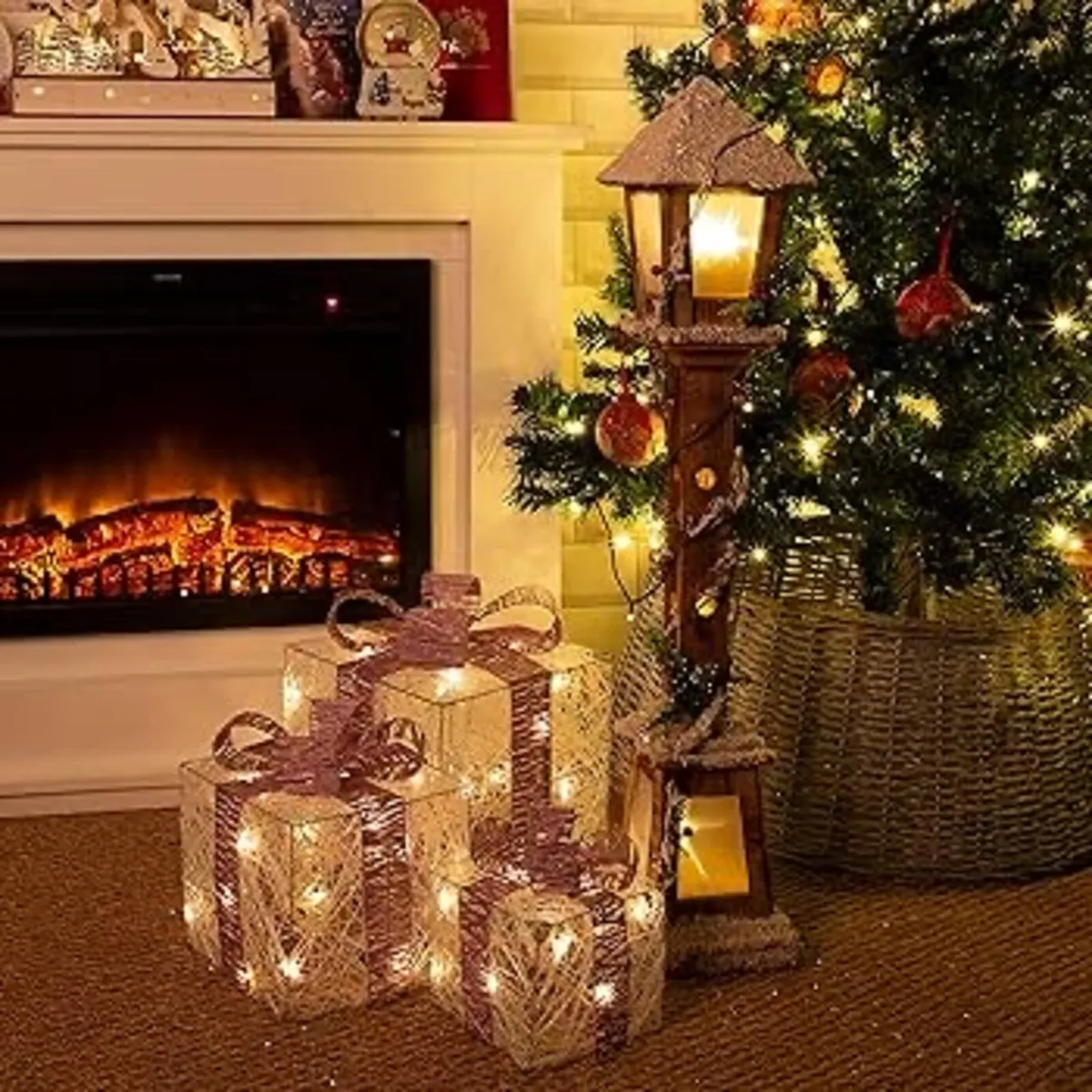 Snow Topped Wooden Lamppost Christmas Decoration - Image 1