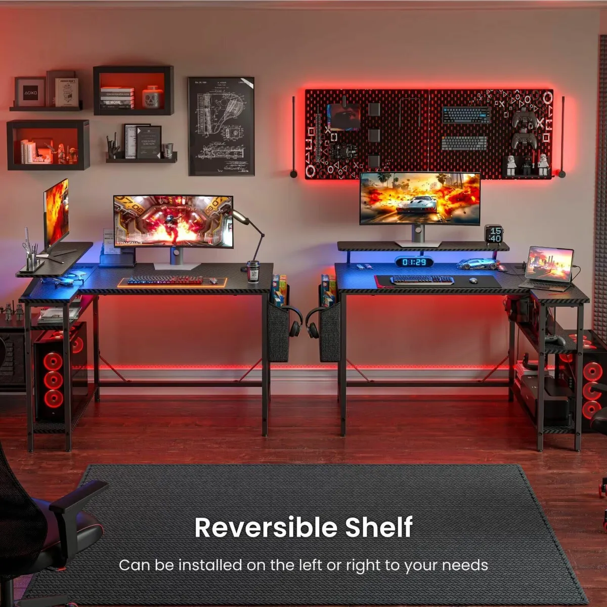 L Shaped Gaming Desk LED Lights & Power Outlets 10 - Image 4