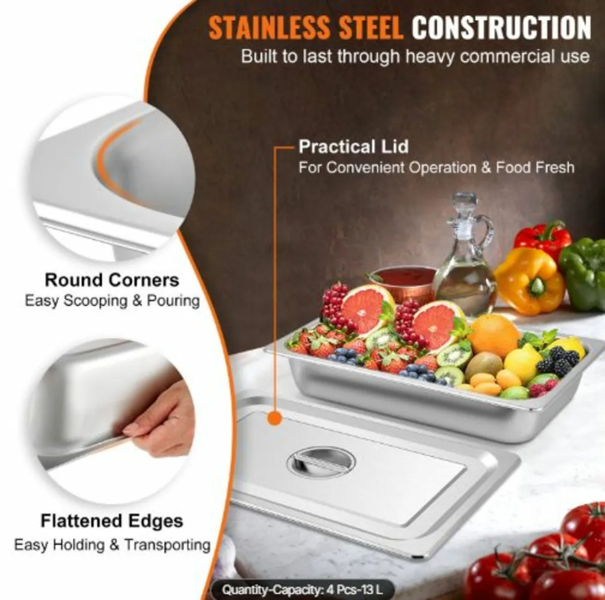 4 Pack Steam Table Pans 20.9 x 12.8 x3.9 Inch Deep - Image 3