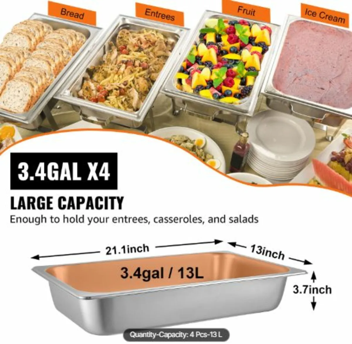 4 Pack Steam Table Pans 20.9 x 12.8 x3.9 Inch Deep - Image 4