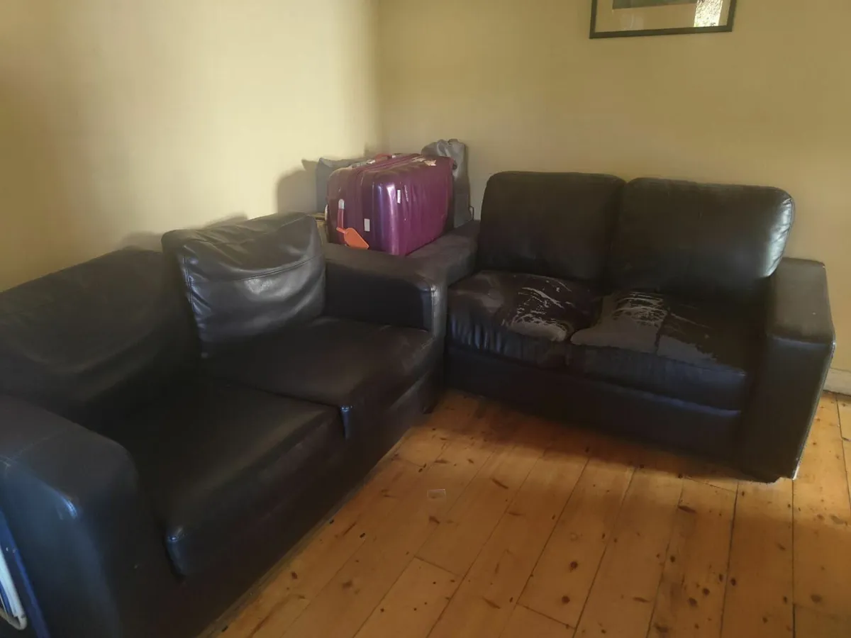 Two black leather 2-seater sofas - Image 1