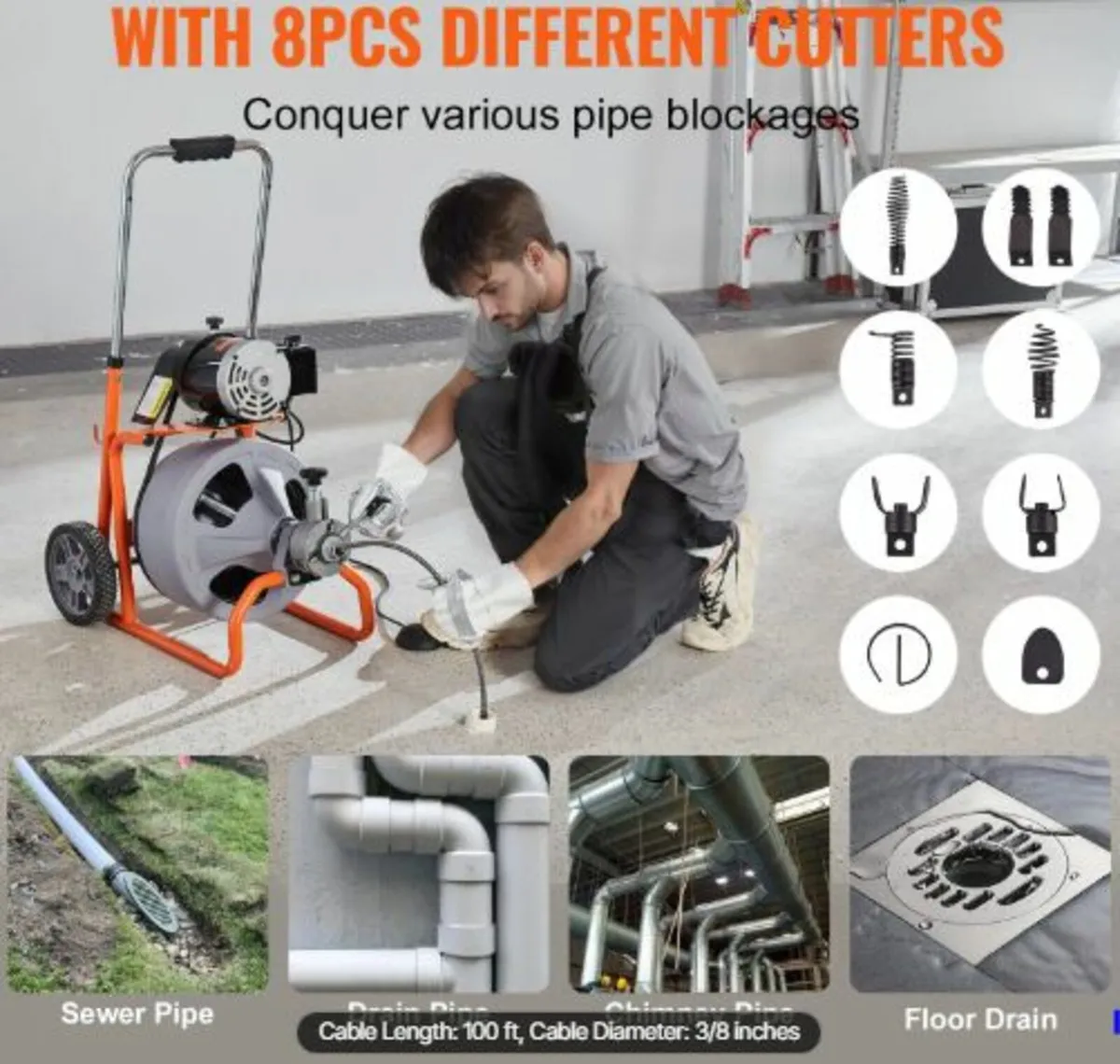 Drain Cleaner Machine 30.5m x 9.5mm Auto Feed - Image 3