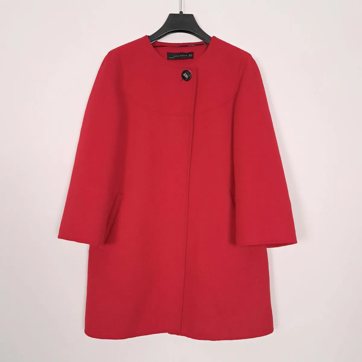 Zara Vibrant Red Long Coat Wool Handmade Size S - Image 1