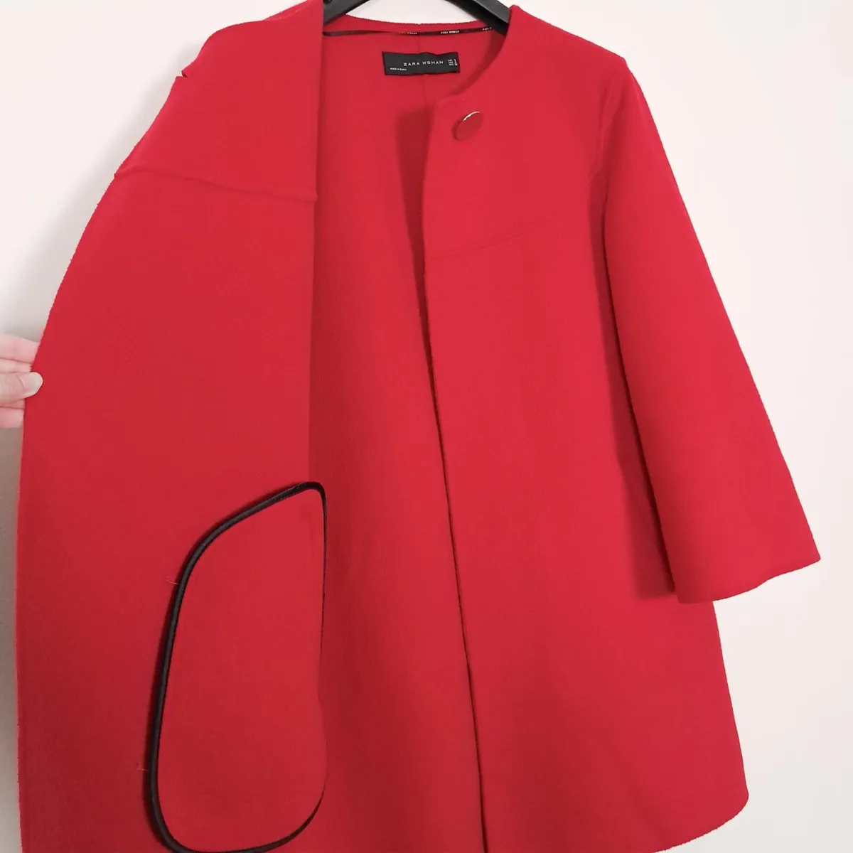 Zara Vibrant Red Long Coat Wool Handmade Size S - Image 2