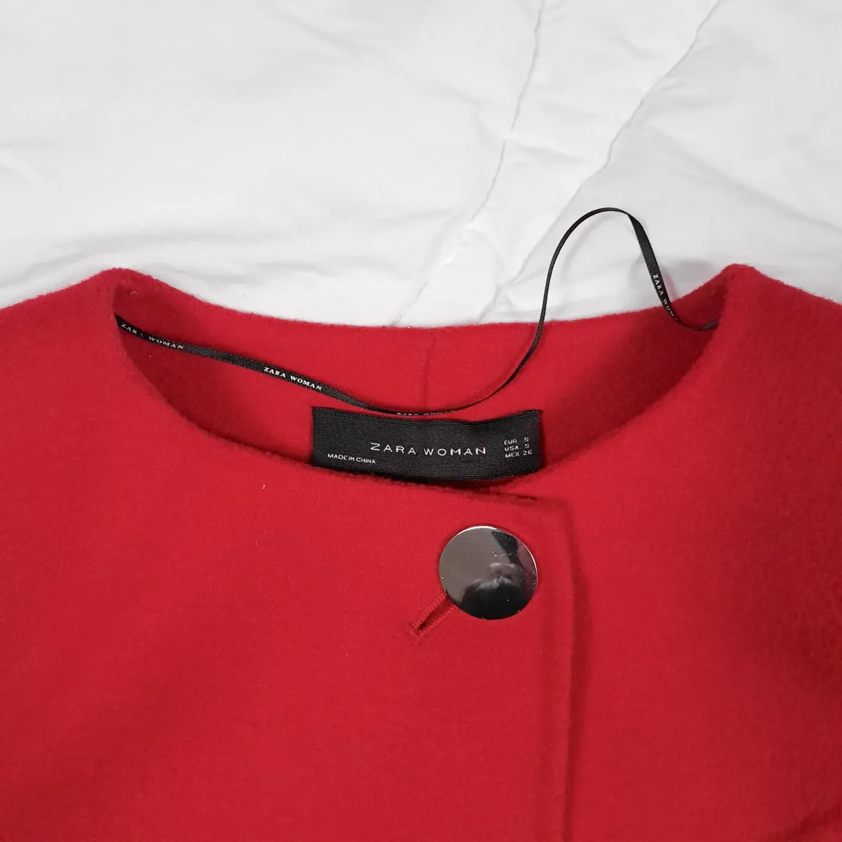 Zara Vibrant Red Long Coat Wool Handmade Size S - Image 3