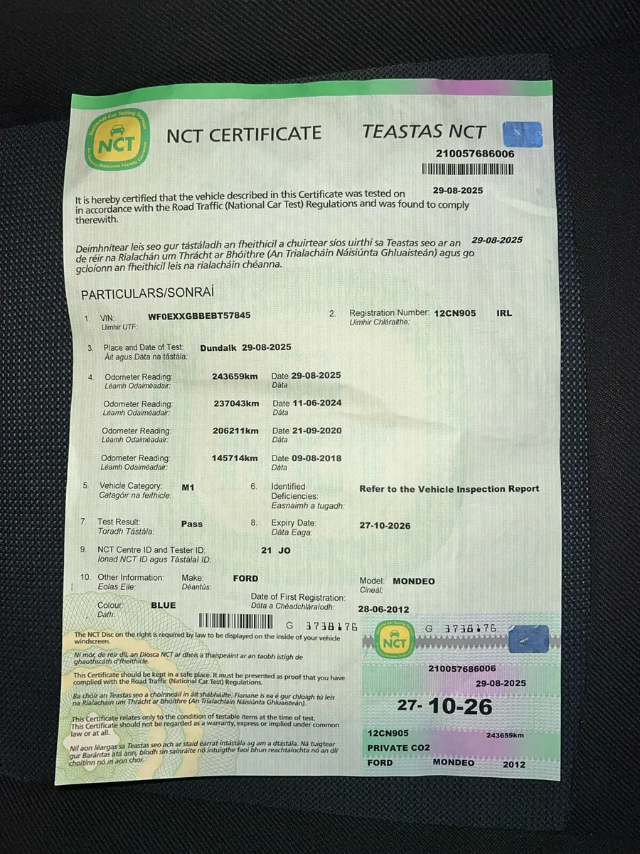 2012 Ford Mondeo 1.6 Diesel New NCT 11/26 - Image 3