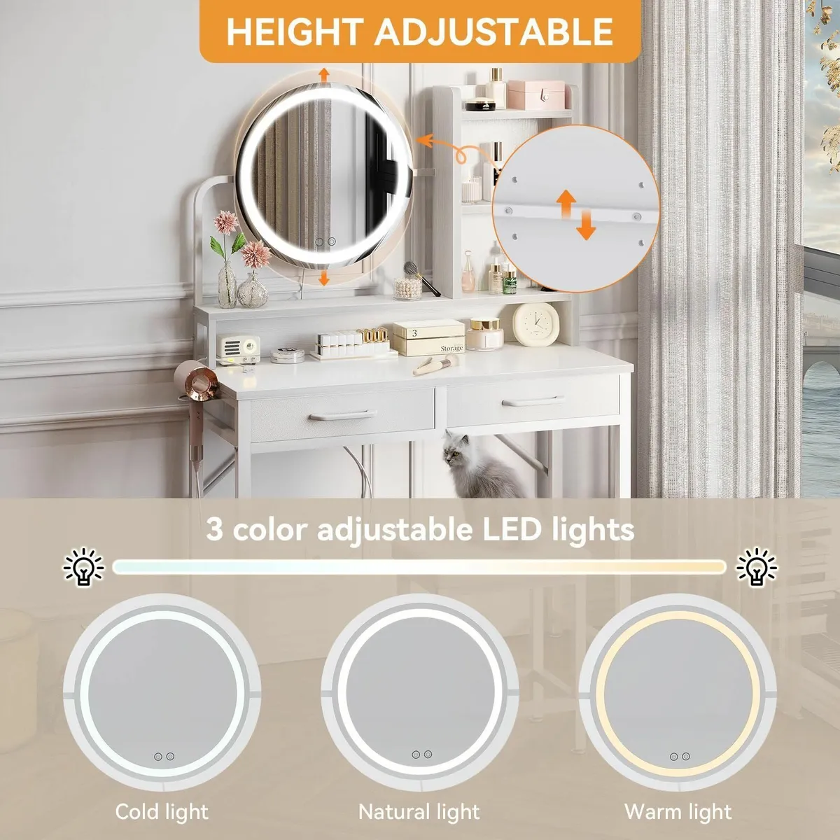 Dressing Table Set height-adjustable mirror for 12 - Image 4
