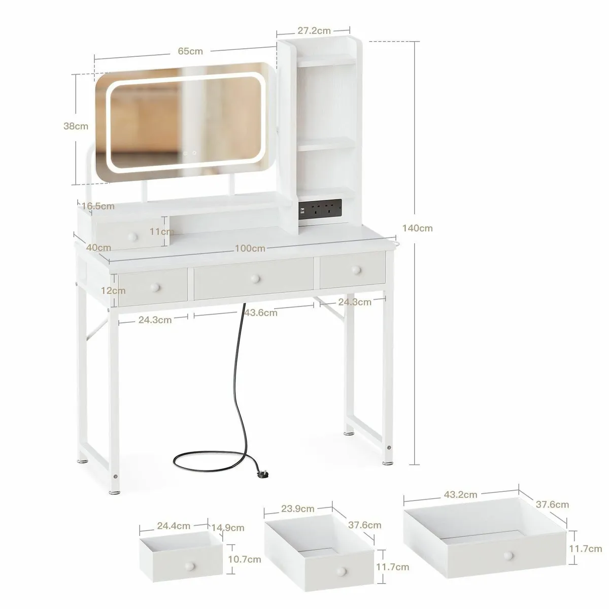 Dressing Table Adjustable LED Mirror Vanity Desk 4 - Image 2