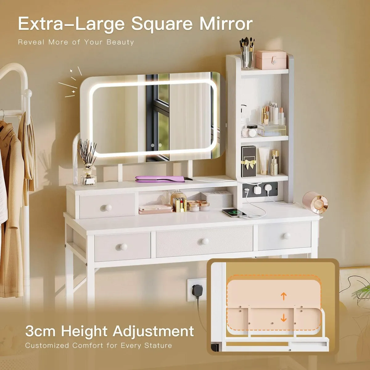 Dressing Table Adjustable LED Mirror Vanity Desk 4 - Image 4