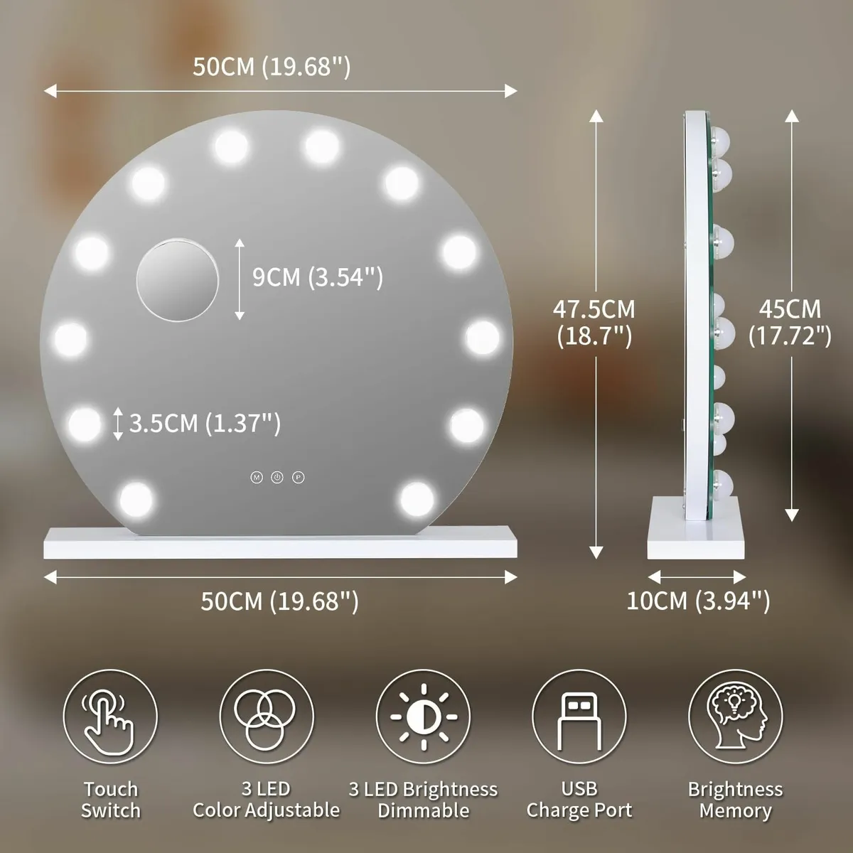 Hollywood Round Vanity Mirror Light 50cm Dressing - Image 2