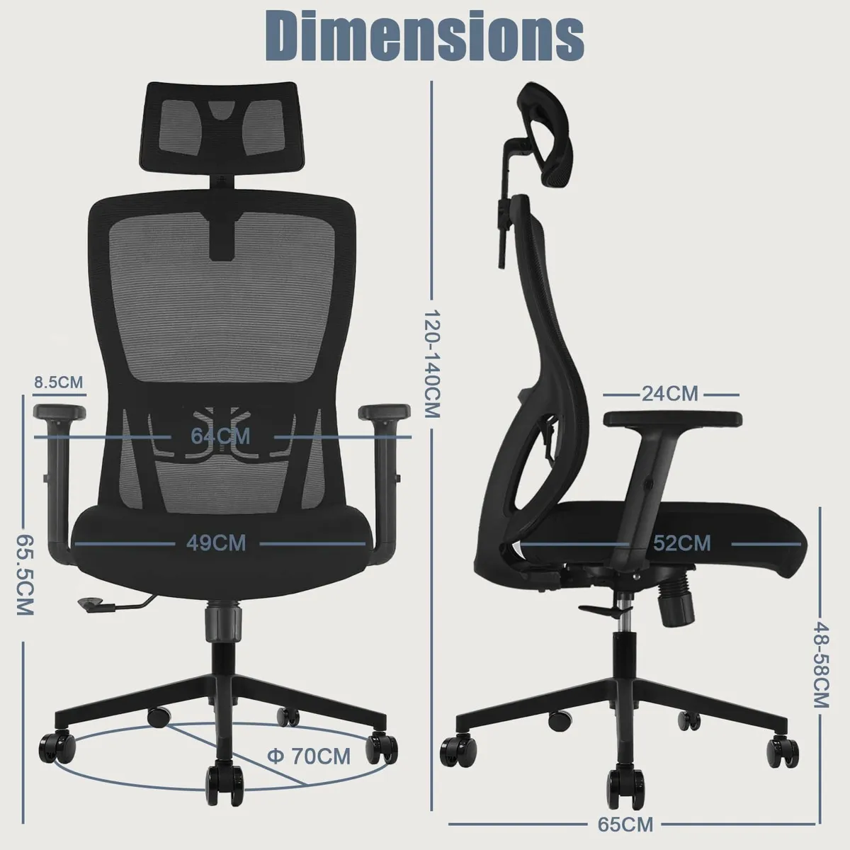 Office Chair Desk Adjustable Headrest Lumbar suppo - Image 3