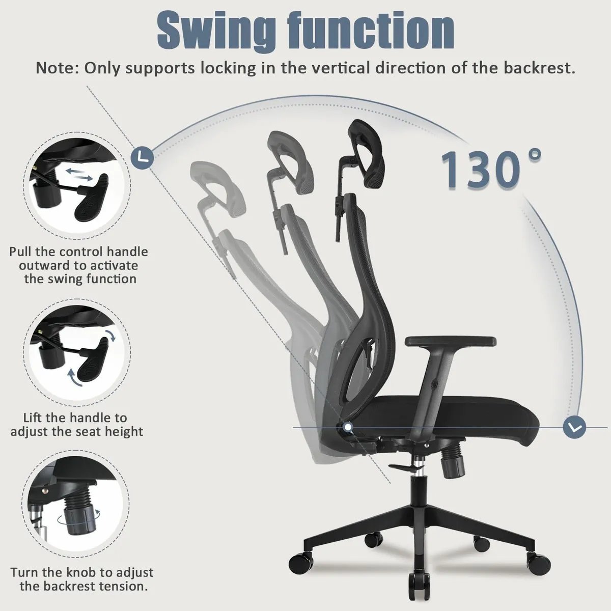 Office Chair Desk Adjustable Headrest Lumbar suppo - Image 4
