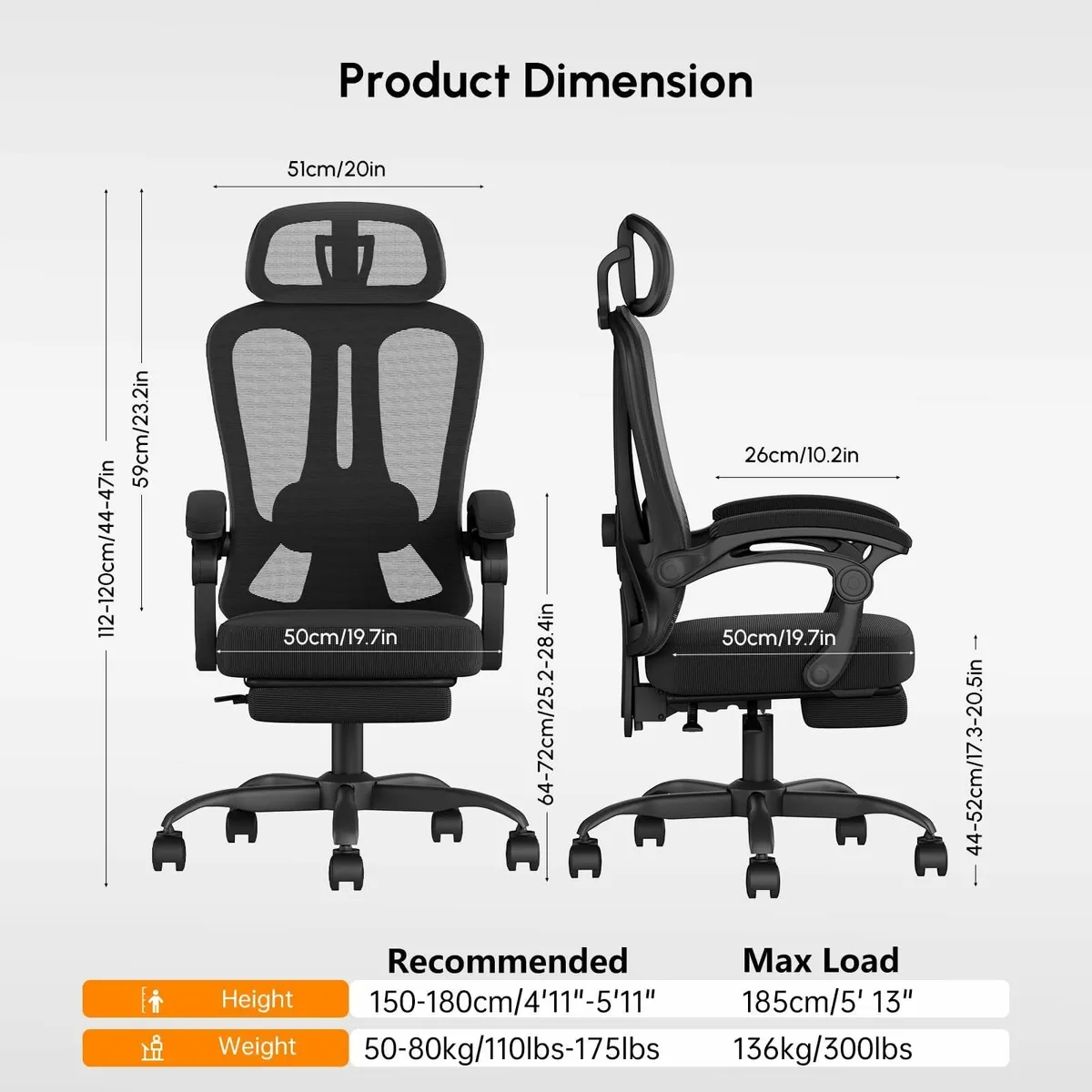 HapGIFT Office Chair Ergonomic Footrest Mesh Compu - Image 2