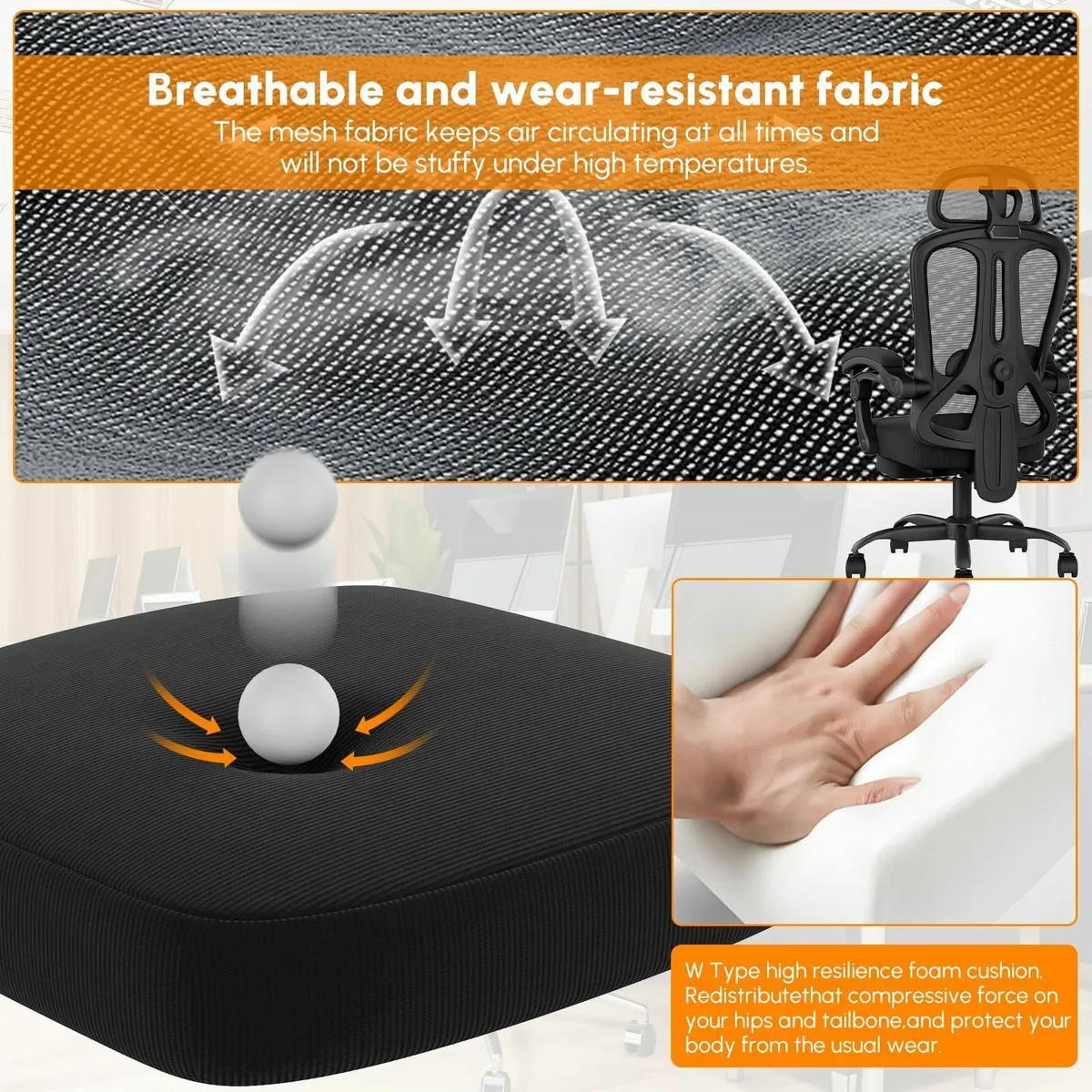 HapGIFT Office Chair Ergonomic Footrest Mesh Compu - Image 4