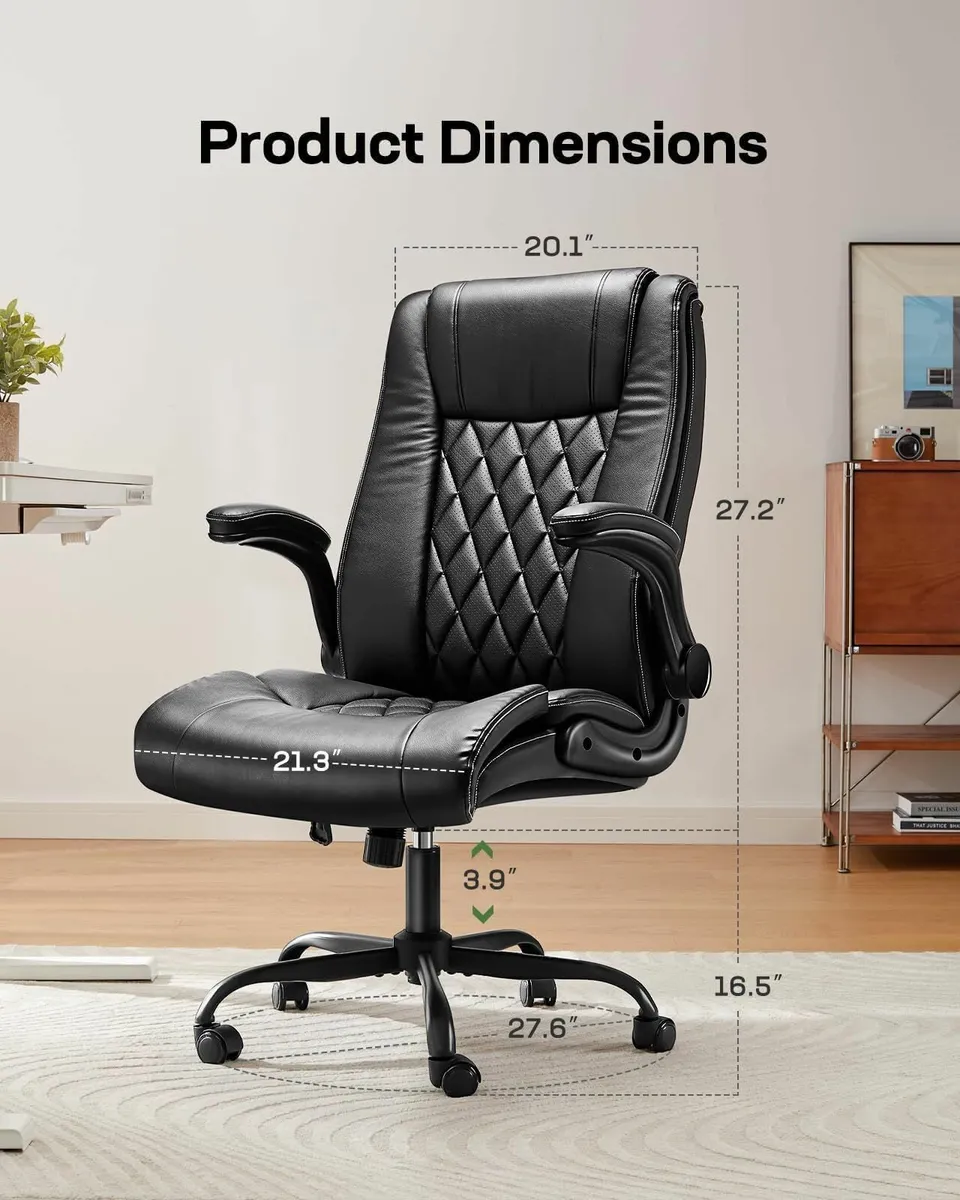 Executive Office Chair Flip-up ArmrestsPU Leather - Image 2