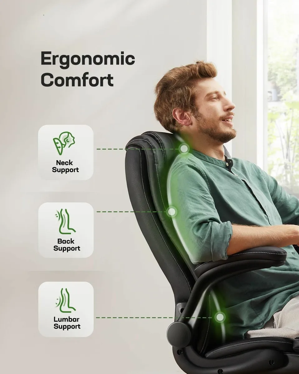 Executive Office Chair Flip-up ArmrestsPU Leather - Image 3