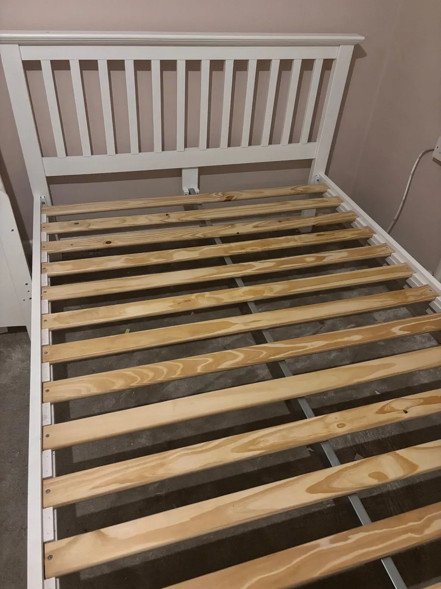 EZ Living White Wooden Double Bed Frame