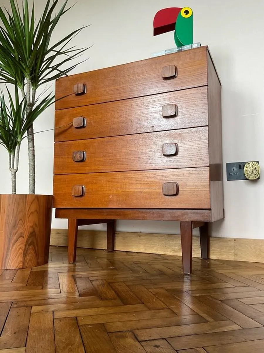 Mid century tall boy drawers chest vintage - Image 1