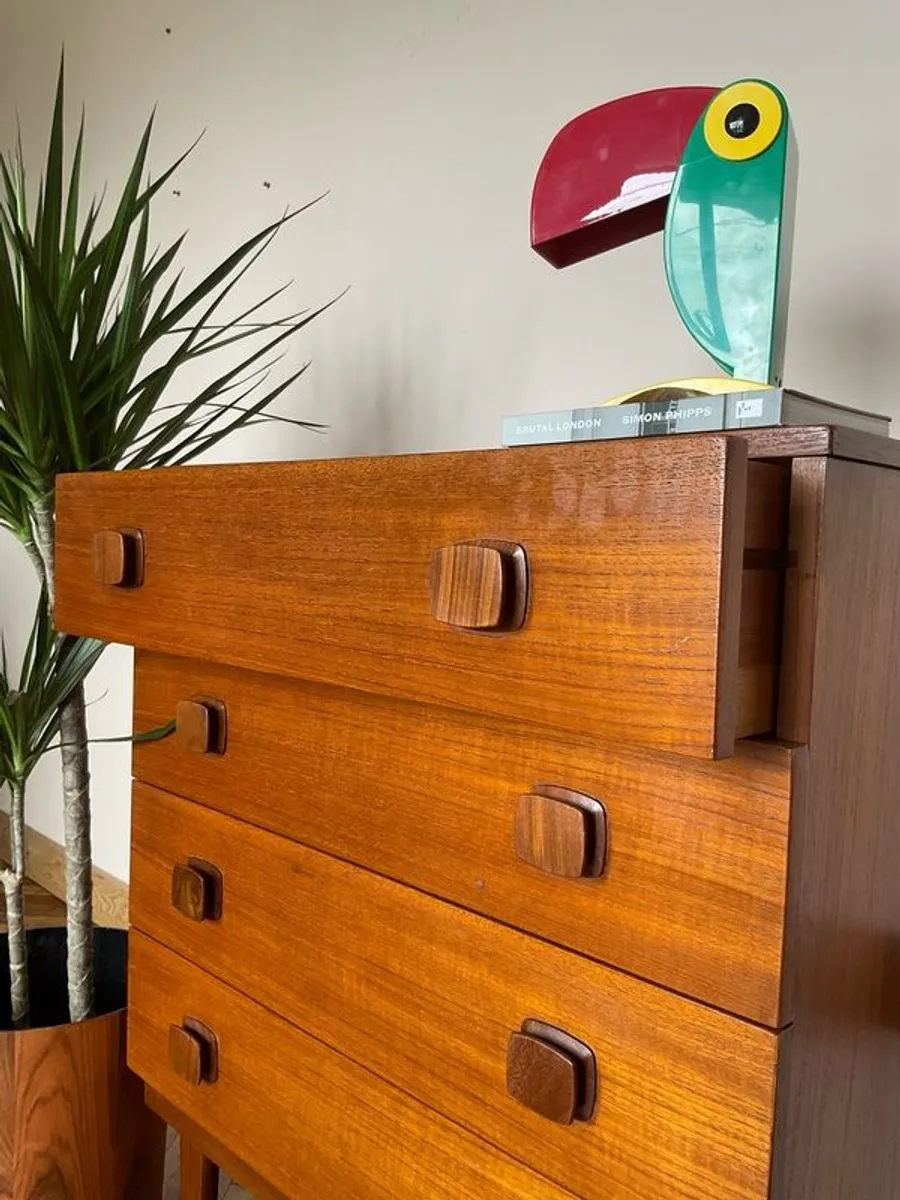 Mid century tall boy drawers chest vintage - Image 3