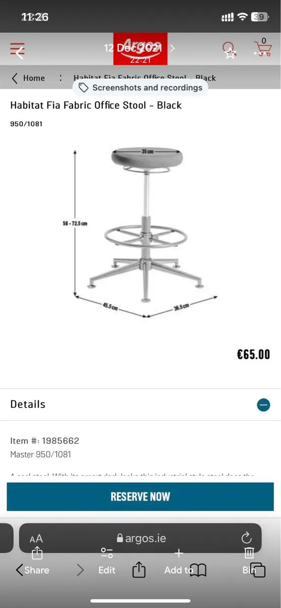 Office Adjustable Stool - Habitat Fia Black - Image 4