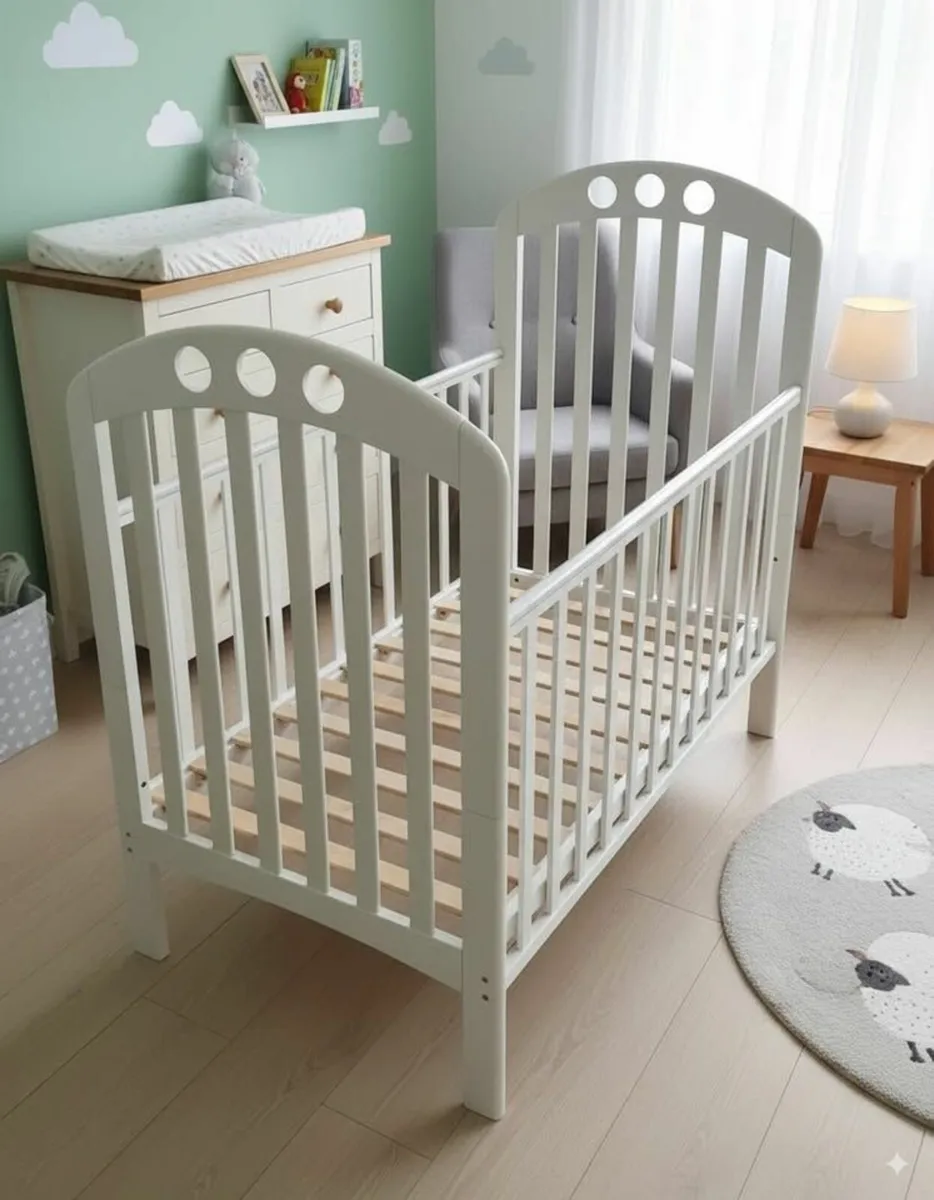 White Wooden Baby Cot – Excellent Condition - Image 2