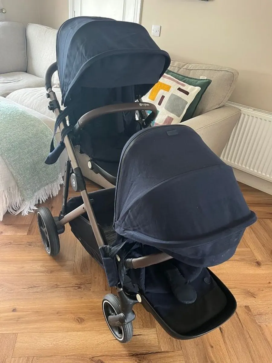 Cybex gazelle double with two seats and a carry cot & shopping basket - Image 1