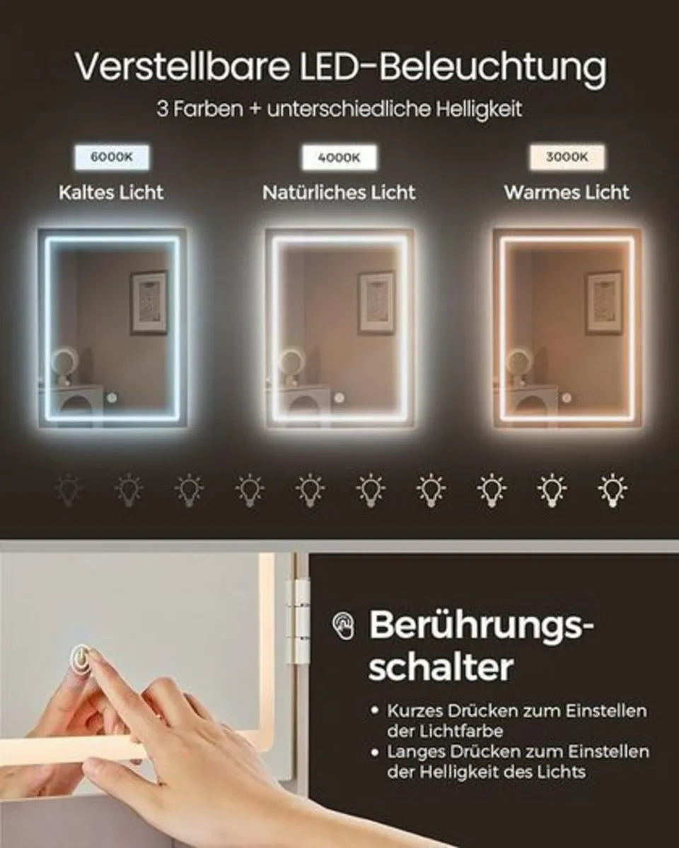 Dressing table LED Mirror light with side drawers - Image 2