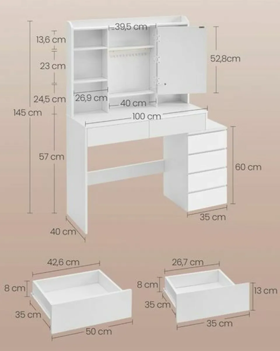 Dressing table LED Mirror light with side drawers - Image 3