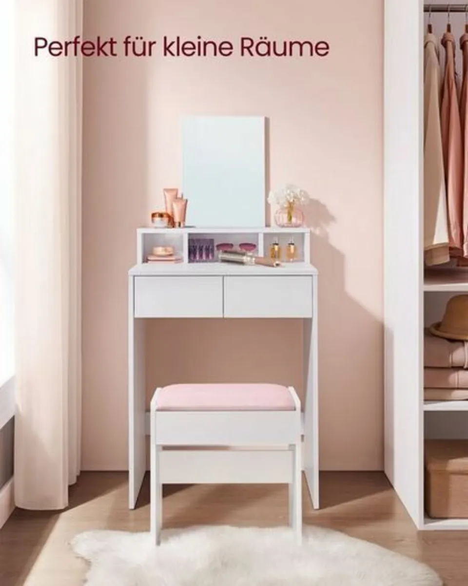 Dressing Table with Mirror  Pastel Pink or White - Image 2