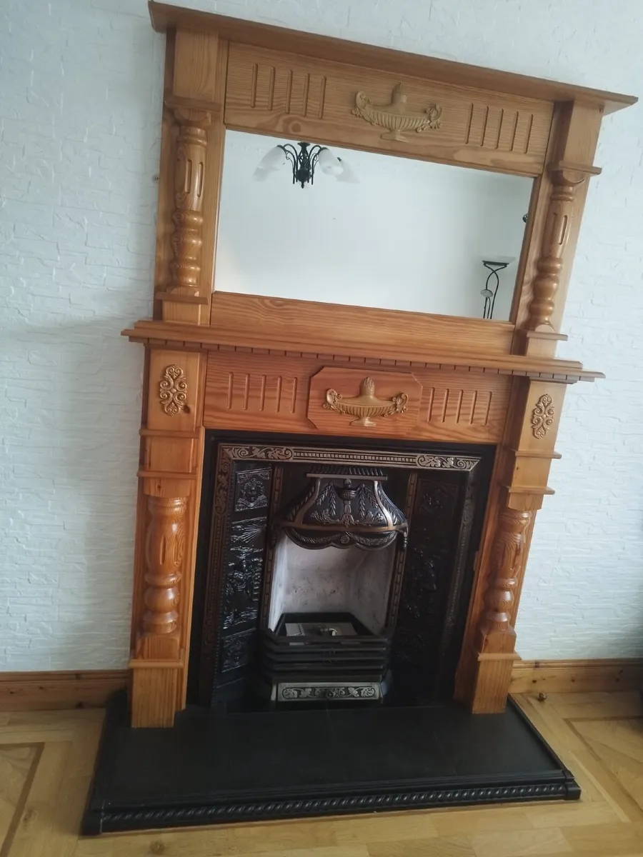Wooden Fire Place Surround Mirror & fireplace - Image 1